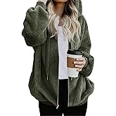 Nirovien Womens Sherpa Jacket Fuzzy Zip Up Hoodie Oversized Fleece Jackets Fluffy Coat with Pockets
