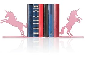 Unicorn Bookends for Kids - Pink Metal Bookshelf Decor, 8.27x1.18x5.98 Inch Children's Book Holders, Cute Unicorn Room Decor 