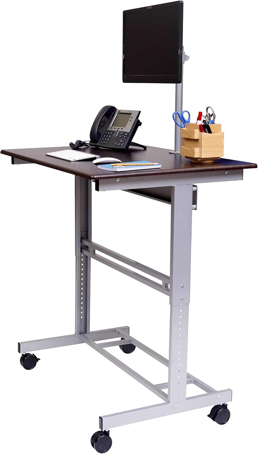 best standing desks on amazon on Amazon Com Stand Up Desk Store Rolling Adjustable Height Mobile Standing Desk With Monitor Mount Silver Frame Dark Walnut Top 40 Wide Office Products