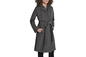DKNY womens Belted Trench Coat With Quilted Bib With Hood – Lightweight Water-resistant Long JacketTrenchcoat