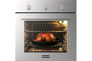 24 Inch Electric Wall Oven, GASLAND Built-in Oven with 2.79 Cu.ft Capacity, 5 Working Functions, Ergonomic knob, Removable 3-Layer Glass Door, 2200W Stainless Steel Single Wall Oven, ETL Certified