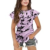 Arshiner Girls T Shirts Ruffle Short Sleeve Ruched Knot Side Tunic Blouse Summer Tee Tops