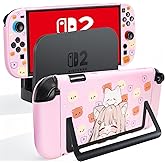 QUBAMG Cute Switch 2 Protective Case, Hard Dockable Split Slim Protective Cover Compatible with Nintendo Switch 2 Console and Joy-Con Controller, Pink Switch 2 Shell Skin Protector Accessories