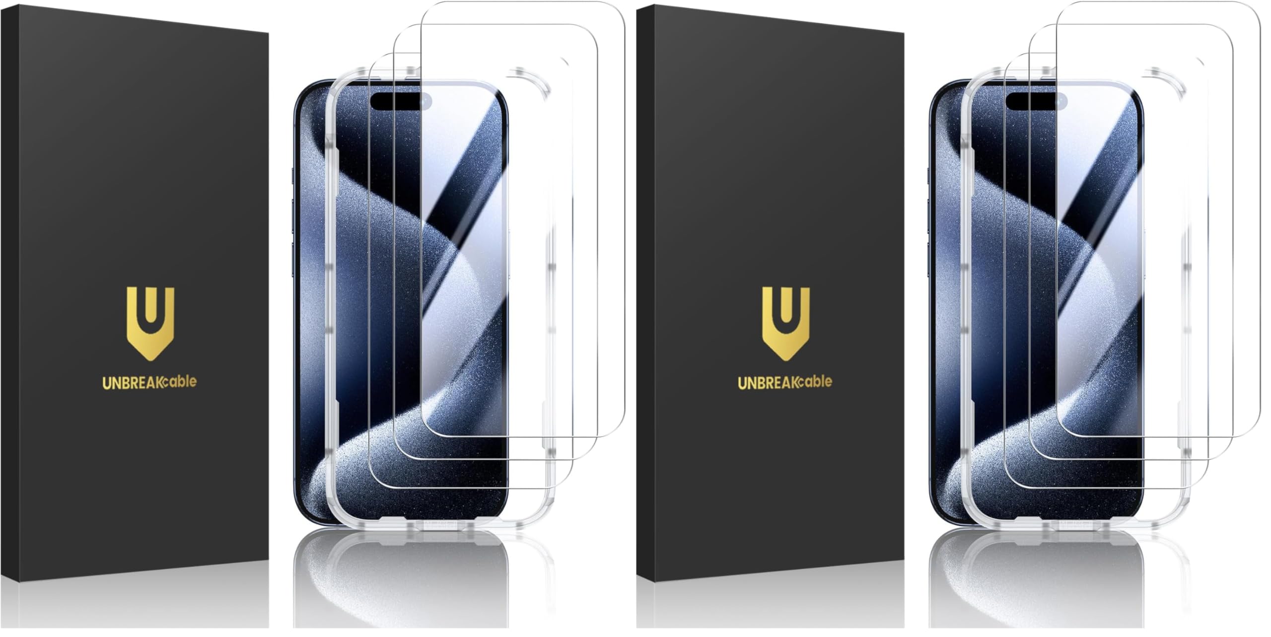 UNBREAKcable Shatterproof Tempered Glass Screen Protector for iPhone 15 Pro Max [6-Pack][Easy Installation Frame] [9H Hardness] [99.99% HD Clear] [Bubble Free] for Apple 6.7”