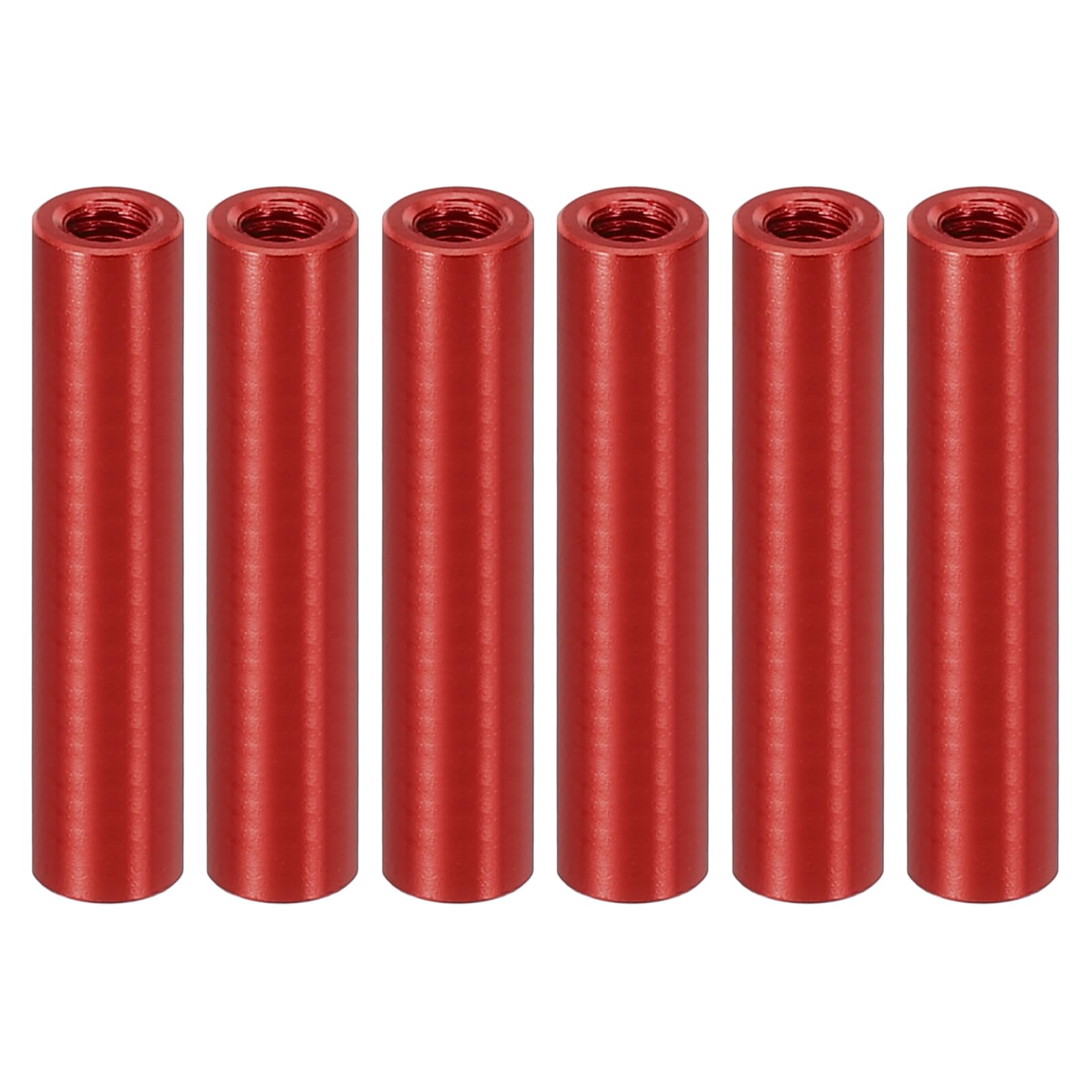 PATIKIL 6pcs M3 Metal Threaded Standoff Spacer Nuts, Round Aluminum Spacers Female Coupling Screws, 1/8" ID x 3/16" OD, Red, (25mm L)
