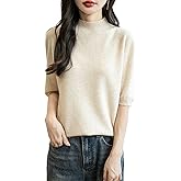 Chanyarn Women's 100% Merino Wool Spring Fall Winter First-Line Ready to Wear Seamless Knit Short Sleeve Mock Neck Sweater