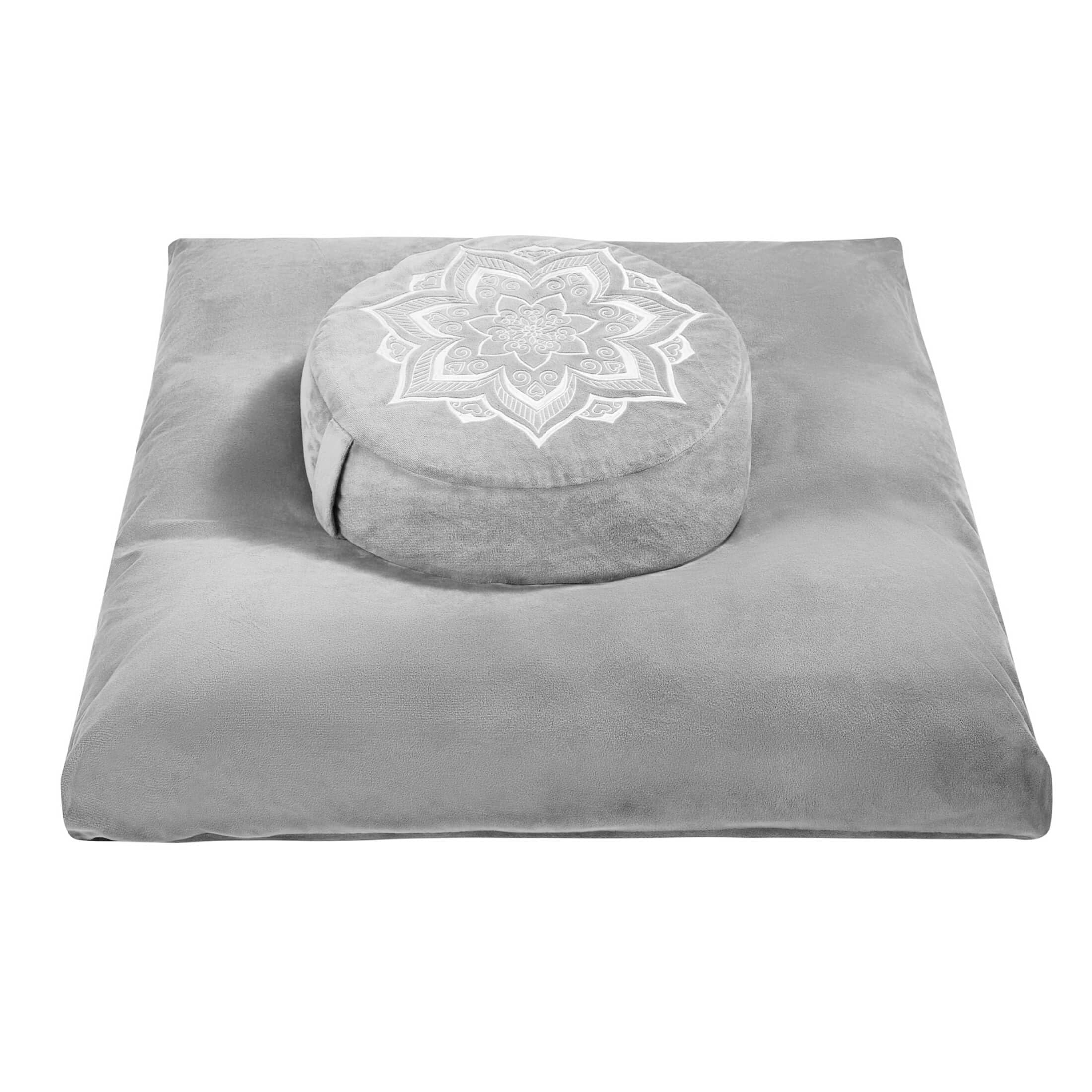 Photo 1 of hunnidspace Meditation Zafu Cushion Set with Buckwheat Hulls & Memory Foam - Ergonomic Support for Yoga & Sitting - Removable Machine-Washable Luxury Velvet Cover - for Adults and Kids (Grey)