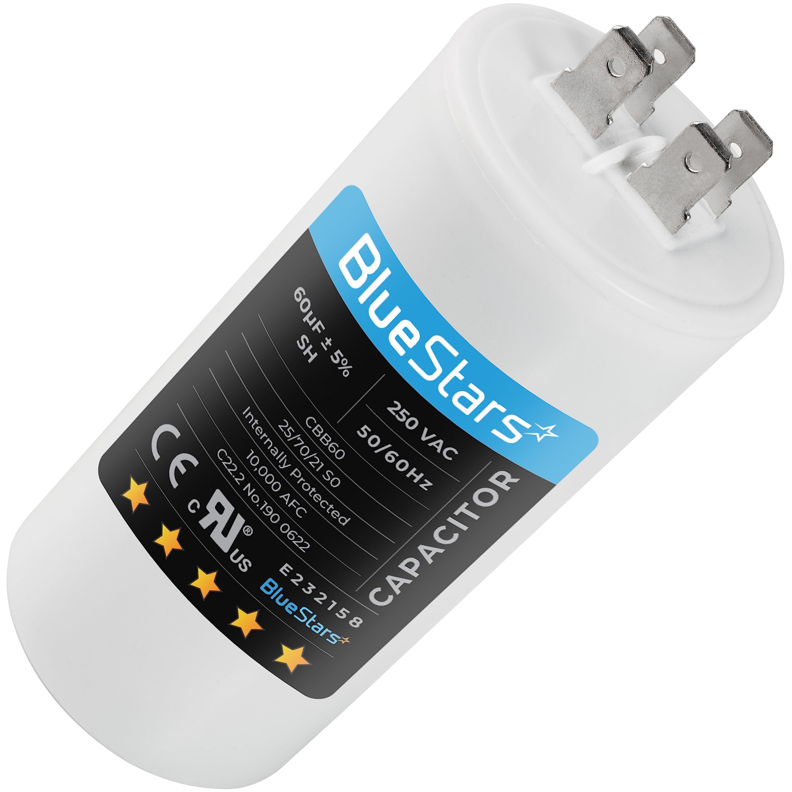 Photo 1 of [UL Listed] BlueStars CBB60 60 uF MFD ±5% 250 VAC Volt 50/60Hz AC Capacitor Round Run Start Capacitor with Screws 40/70/21 - Fit Air Conditioner Motor Run Condenser Straight Cool Heat Pump Pool Pump
