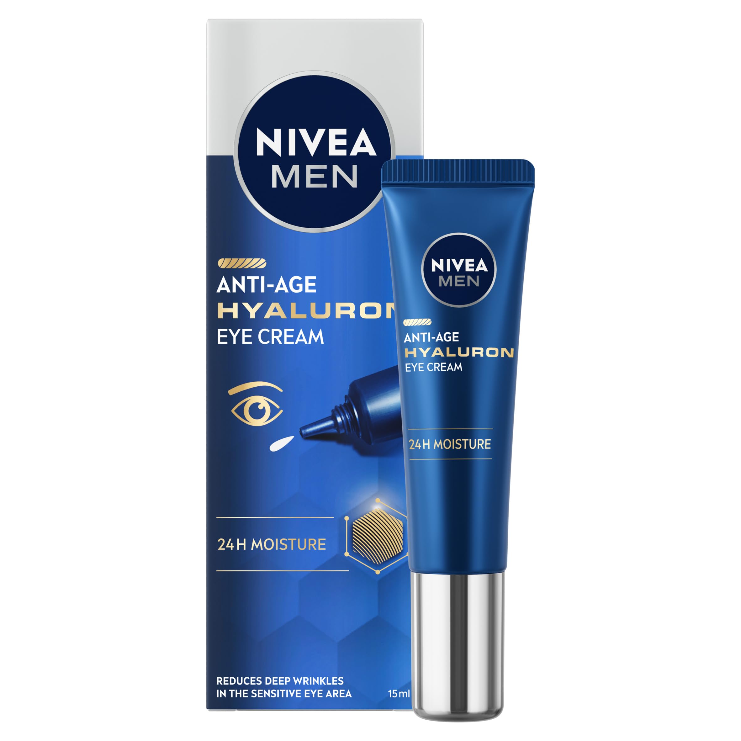 NIVEA MEN Anti-Age Hyaluron Eye Cream (15ml), Men's Eye Cream with Hyaluronic Acid, Visibly Reduces Deep Wrinkles and Eye Bags, Eye Cream for Wrinkles with 24h Moisture