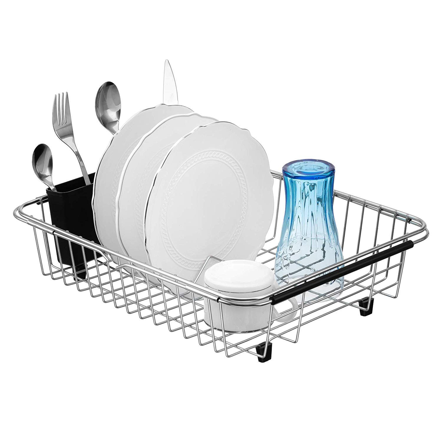 ARCCI Expandable Dish Drying Rack with Silverware Rack Over