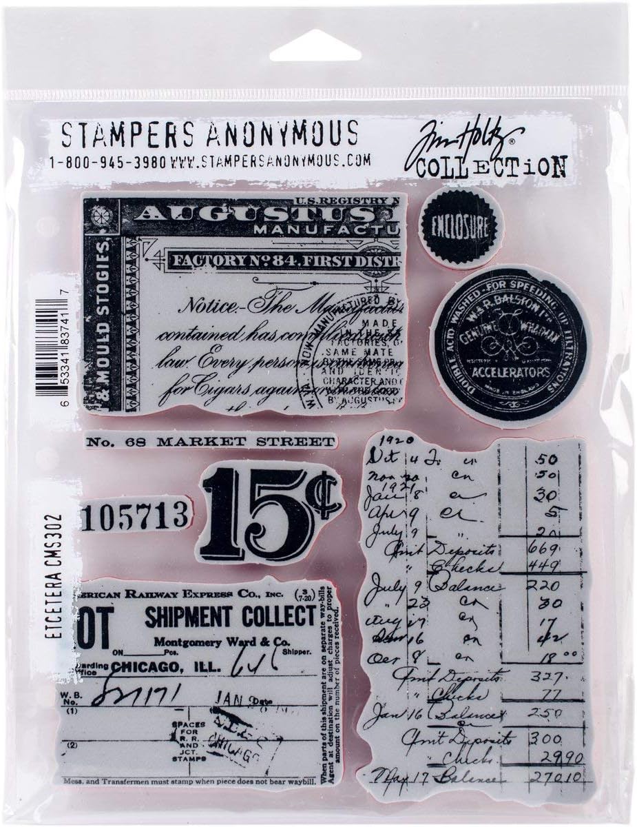Art Gone Wild AGCMS302 Tim Holtz Etcetera Cling Rubber Stamp Set, Synthetic Material, Multi-Colour, 24.5 x 18 x 0.6 cm