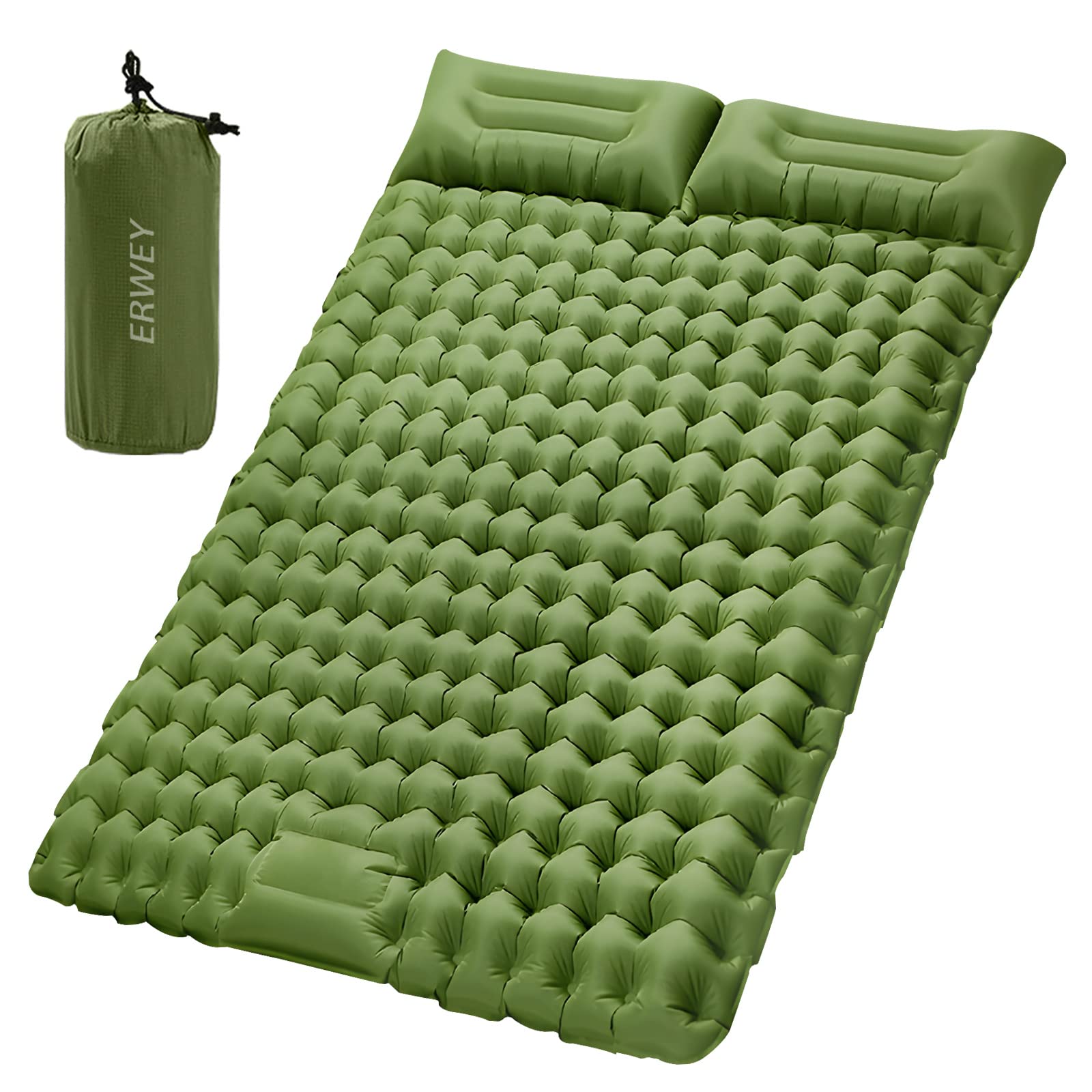 ERWEY Self-Inflating Sleeping Mat for 2 People 200 x 135 cm Ultralight Camping Sleeping Mat Inflatable Air Mattress Sleeping Mat Small Pack Size with Foot Pump Foldable Sleeping Mats with Cushion