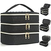 Apxouans Travel Makeup Bag for Women Three Layer Large Cosmetic Case Water-resistant Toiletry Bag Organizer for Store Toiletries Cosmetic Accessories and Manicure Sets Black