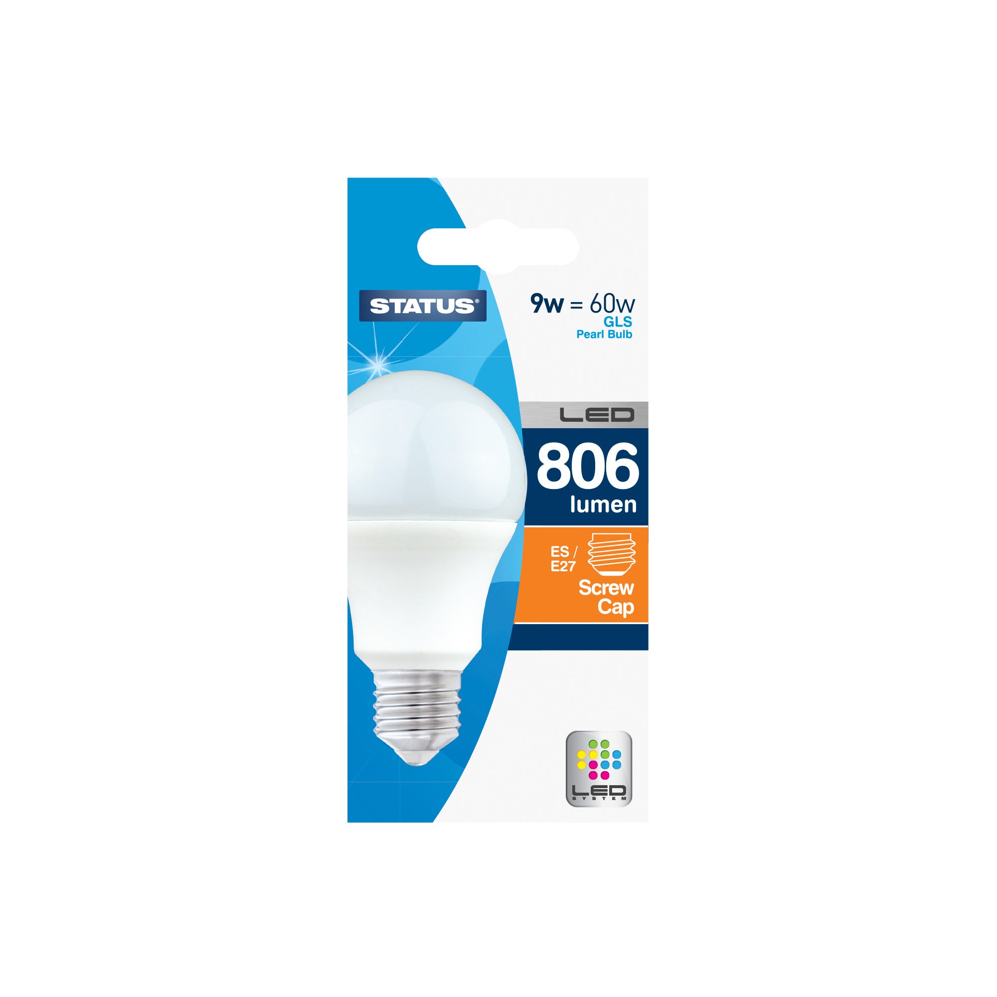Status 8w = 60w = 806 lumens LED - A60 GLS - E27 - PA - Pearl - Warm White - 1 pk Box - in White CDU