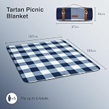 VonShef Picnic Blanket Blue White Tartan 180x147cm Waterproof Backing view 7