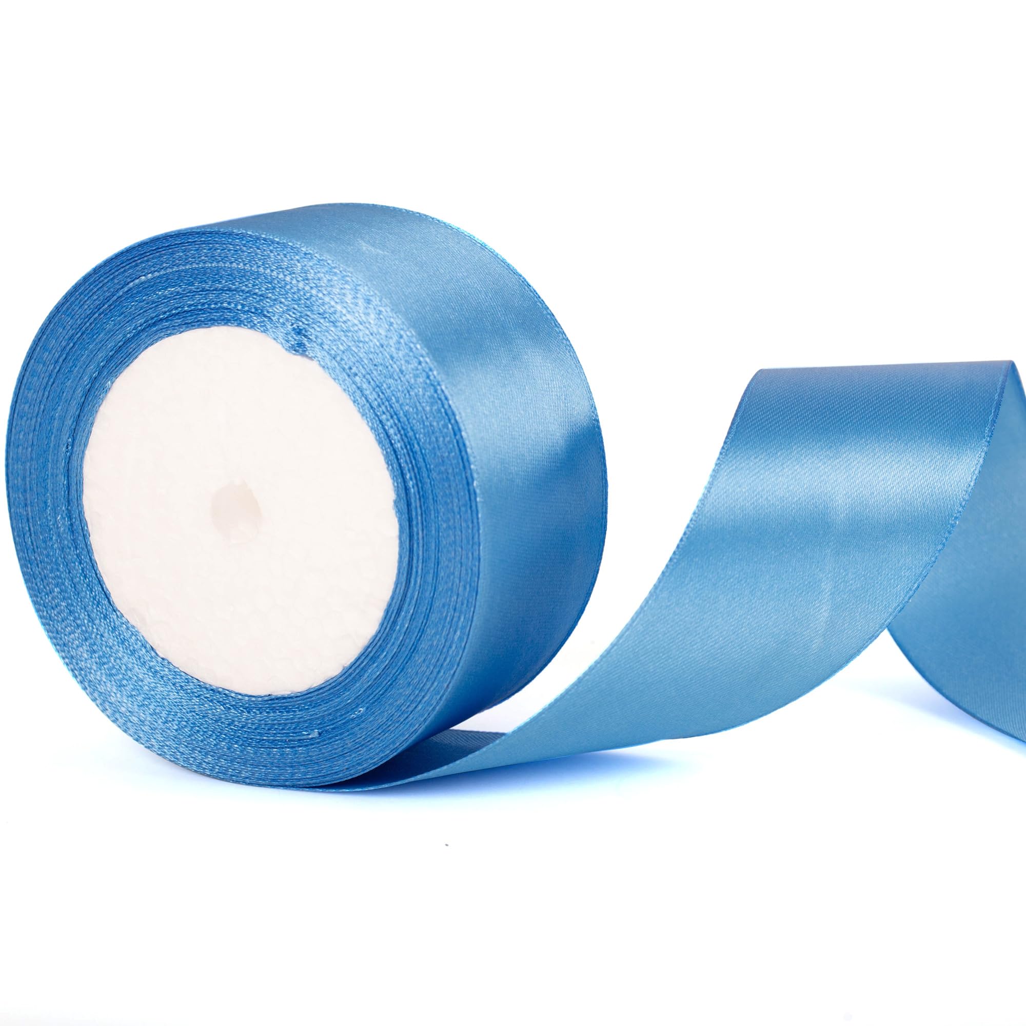 50mm Wide Azure Blue Thick Ribbon for Gift Wrapping 22m, Thick Lake Blue Ribbons Fabric Satin Ribbon for Present Wrapping Christmas Florist Bouquet Cake Hair Bow Crafting Wedding Car Decoration