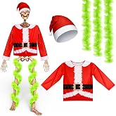 Cozypower Christmas 12 ft Skeleton Santa Costume Accessories | Claus Shirt, Hat, 26 ft Lime Green Garland for Garden Lawn Decorations, Skeleton Not Included