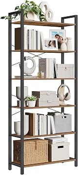 VASAGLE 6-Tier Bookshelf Industrial Rustic Brown Ink Black 30x80x186cm
