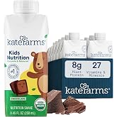 KATE FARMS Kids Nutrition Shake, Chocolate, 8g Protein, 12 Pack | Organic kids nutrition shake with 8g protein plus 27 vitamins and minerals.