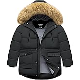 CTFASHION Boy's Winter Coat Waterproof Kids Puffer Jacket Thicken Parka Fleece Lined Bubble Ski Snow Outerwear with Fur Hood