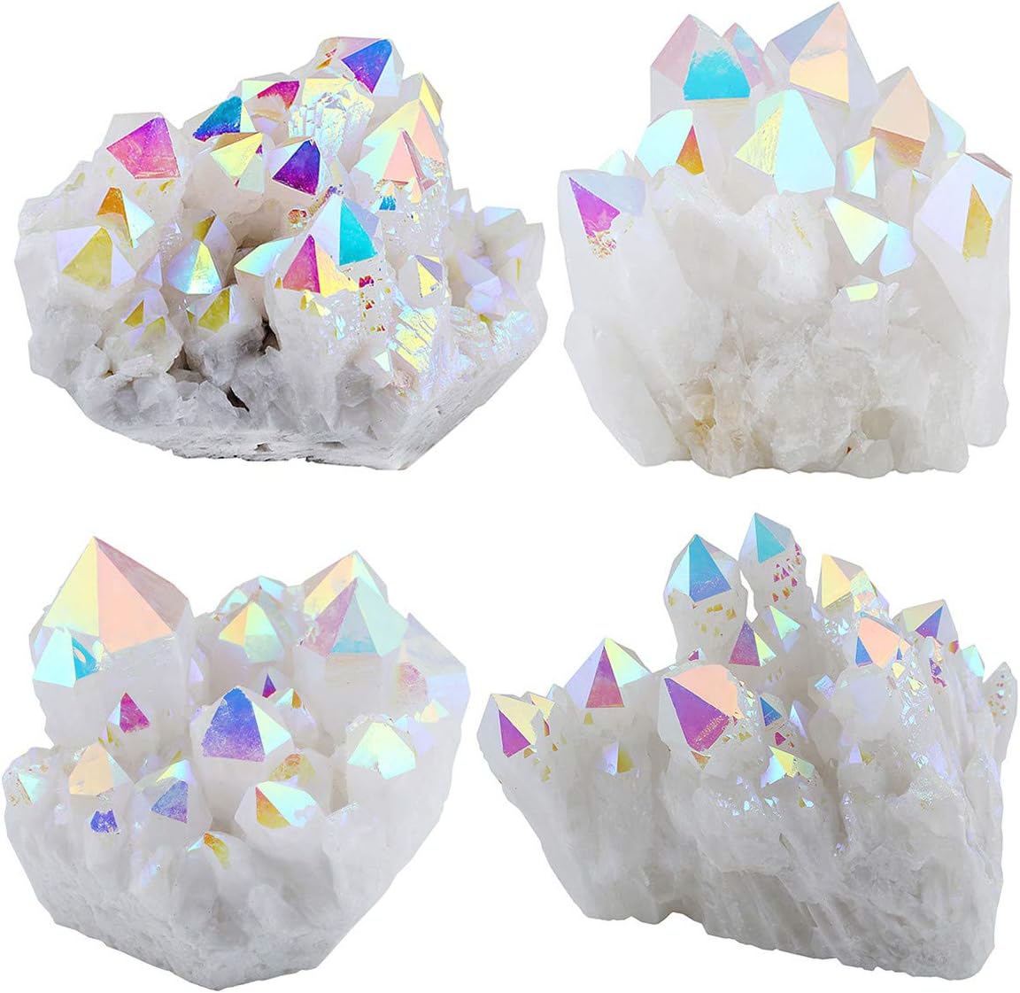 Nupuyai Titanium Coated Rock Crystal Cluster Drusy Geode for Healing Reiki Energy Irregular Rough Gemstone for Home Decor Angel Aura Quartz - Image 4