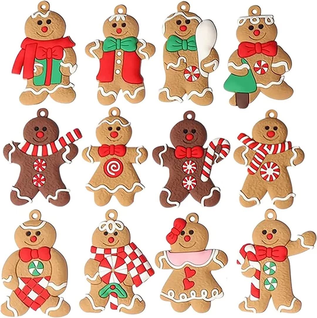 HERZWILD Christmas Gingerbread Ornaments 12pcs Ginger Man Christmas Tree Hanging Ornaments Decorations (12-jiangbingrenbaby-B)