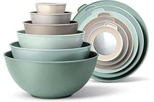 COOK WITH COLOR Mixing Bowls with TPR Lids - 12 Piece Plastic Nesting Bowls Set Includes 6 Prep Bowls and 6 Lids, Microwave S