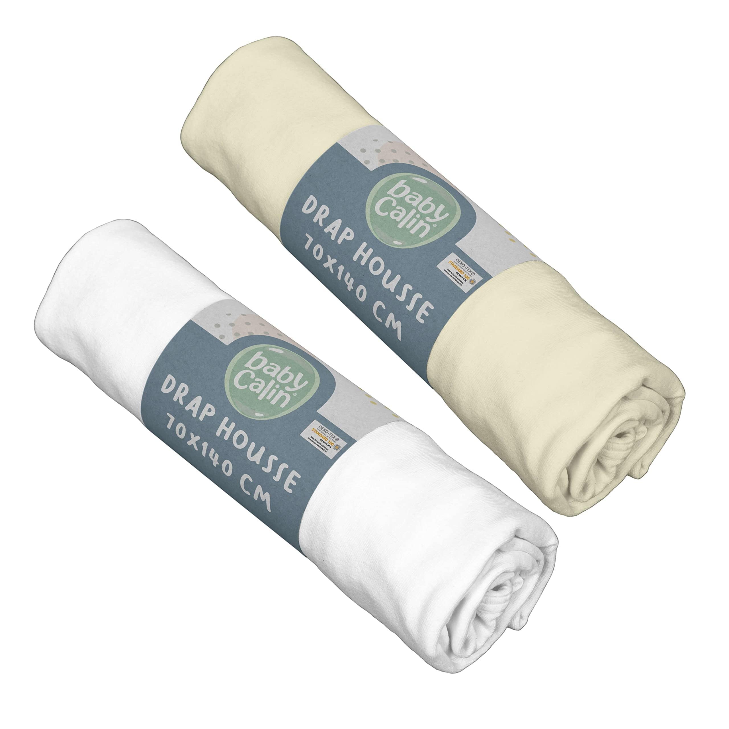 BabyCalin - Set of 2 fitted sheets 70x140x17cm White/ecru certified OEKO-TEX