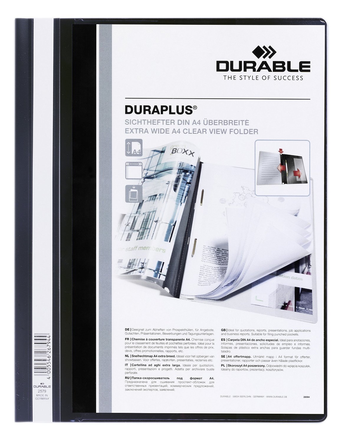 Durable Duraplus HUNKE & Yoke Domestic Clear View Folders, Durable Film, DIN A4, Black