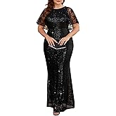 Cololura Women Sexy Elegant Sequin High Split Ruffled Hem Mermaid Party Cocktail Bodycon Formal Evening Gowns Maxi Dress