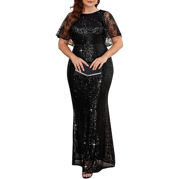 blue lace dress wedding guest Ever-Pretty Inclusive Plus Size Lace Long Lantern Sleeves V-Neck A-Line Summer Formal Wedding Guest Dress main image 1