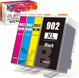 ejet 902XL Compatible Ink Cartridge Replacement for HP 902 902XL (Newest Chip) Ink Cartridge (4 Pack), work with Officejet Pro 6968 6978 6962 6958 6954 6960 Printers(1 Black 1 Yellow 1 Magenta 1 Cyan)