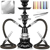 Hookah Set With Everything 14'' Shisha Hookah Complete Set - Glass Flower Vase, Ledther Hose, Foils, HookahTips, Ceramic Bowl