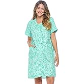 Casual Nights Women's Snap - Front House Dress Short Sleeve Woven Housecoat Duster Lounger Robe with Pockets