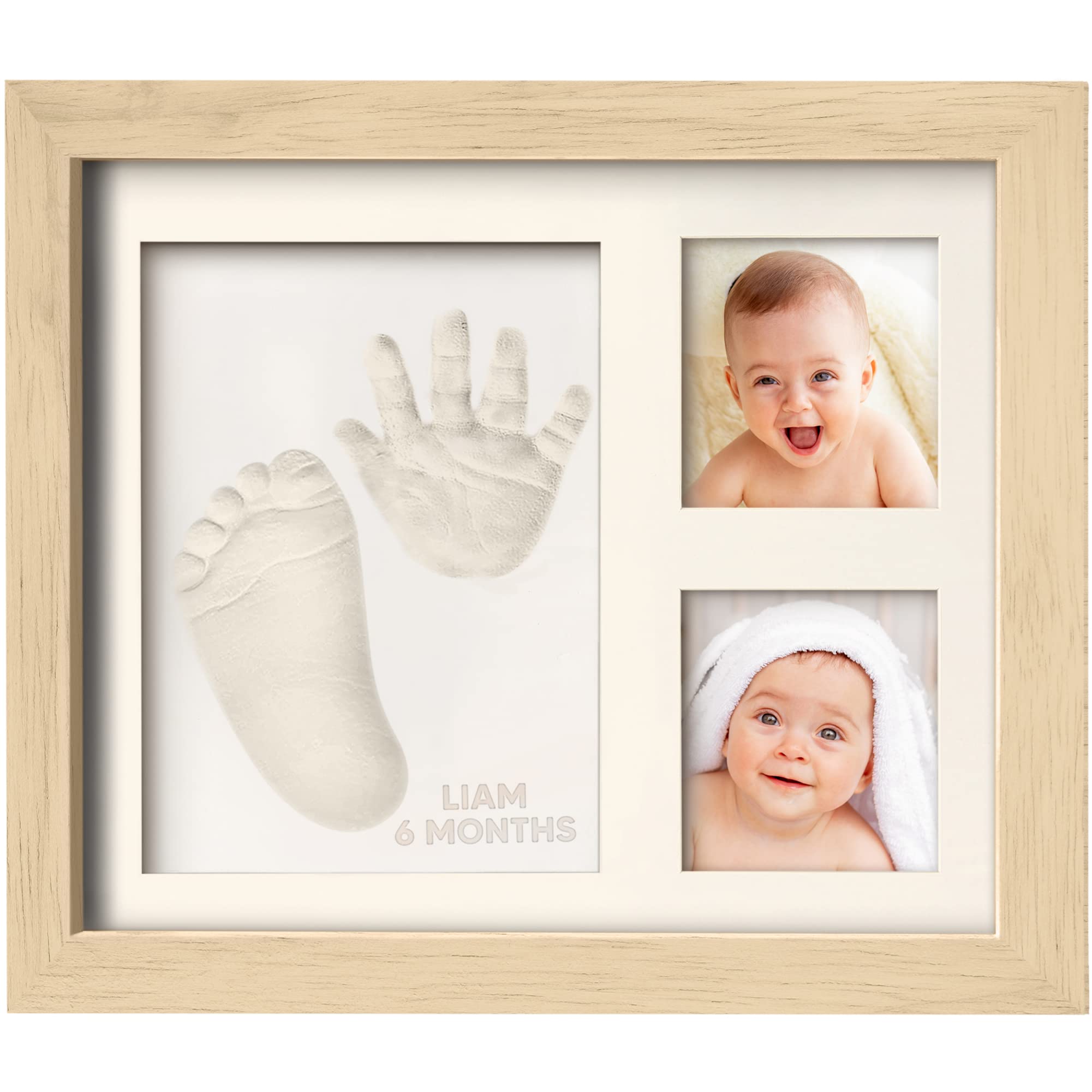 Photo 1 of Baby Hand and Footprint Kit - Quick Dry Clay Baby Footprint Kit, Newborn Keepsake, Nursery Picture Frame for Boys, Girls, Personalized Gifts for Shower & Registry, New Mom Gift (Ash Wood)