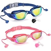 Aegend Swim Goggles 2 Pack for Adult Men Women No Leak with Storage Case | Anti-Fog UV Protection Mirrored Swim Glasses