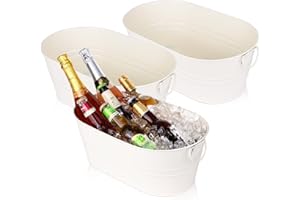 TCHRULES Galvanized Tub Beverage Tubs, 3pcs Metal Ice Buckets for Cocktail Bar 3 Gallon Wine Beer Drink Buckets with Handles Large Tin Tub Cooler Mimosa Bar Supplies Ice Bucket (White)