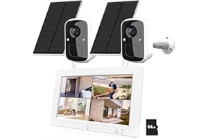 HXVIEW Wireless Security Camera System with 7" Touchscreen Monitor, 2PCS 4MP WiFi Solar Powered Camera Outdoor, PIR Human Detection, 2-Way Audio, Color Night Vision, Pre-Installed 64GB SD Card