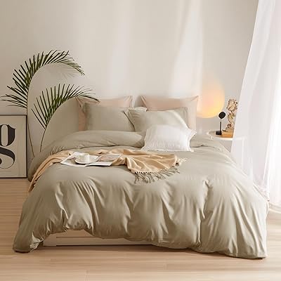 AMWAN Taupe Bettbezug für King-Size-Bett, weich, Khaki, Hellbraun, 3-teilig, Bettbezug mit Reißverschluss, Boho, Taupe, Hellbraun, 1 King-Size-Bettbezug 264,2 x 228,6 cm mit 2 Kissenbezügen