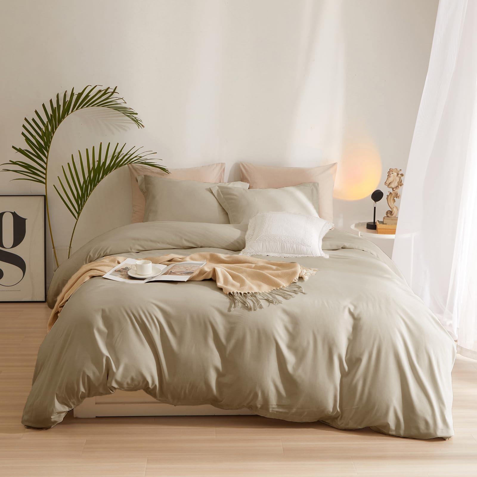AMWAN Taupe Duvet Cover Full Size Modern Style 3-Piece Comforter Set with Zipper Closure – Boho Taupe Tan Bedding – 1 Full Duvet Cover 80’x90′ with 2 Pillowcases