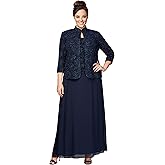 Alex Evenings Womens Long Dress with Mandarin Neckline Jacket