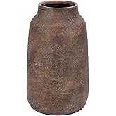 Briful Tall Rustic Ceramic Vase 9.6” – Vintage Distressed Pottery Flower Vase with Antique White-Wash Finish – Farmhouse Table Decor & Shelf Accent (Not Waterproof), Brown