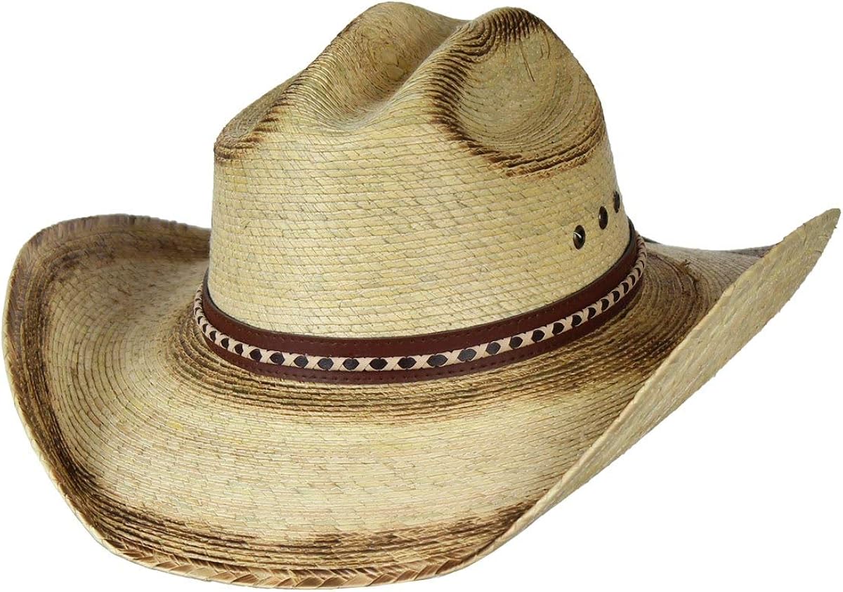 Mexican Ridge Top Palm Leaf Straw Cowboy Hat, Cattleman Sun Hat at