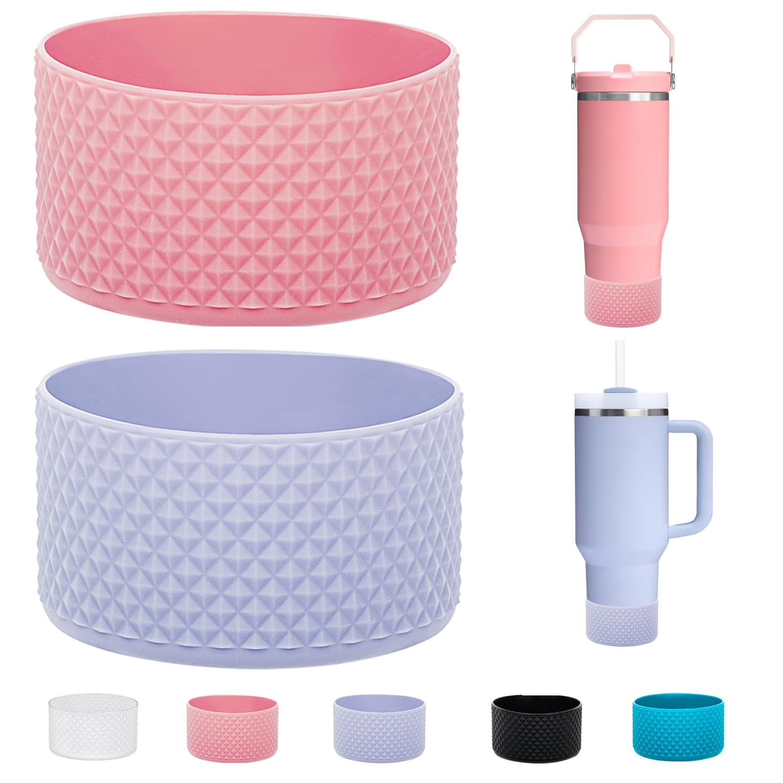 WK IEASON 2 Pcs Tumbler Bottom Protector Flask Silicone Boot for Stanley Quencher Adventure 40oz & Stanley IceFlow 20oz 30oz and Compatible with Hydro Flask Wide Mouth 12oz 21oz 24oz(Diamond Pink/Fog)