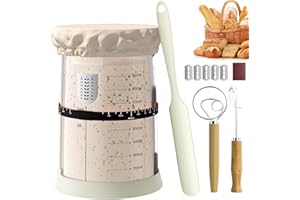 Augot Sourdough Starter Jar Kit, 34 Oz/1000ML Large Capacity Sourdough Jar Wide Mouth, Sourdough Bread Starter Kit with Date Marked Feeding Band,Thermometer, Whisk,Scraper,Cloth Cover,Silicone Lid