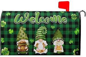 GRANBEY St Patricks Day Gnomes Mailbox Covers Magnetic Green Buffalo Plaid Checkered Magnetic Mailbox Covers Standard Size 18"X21" Welcome St.Patrick's Day Mailbox Cover Post Wraps for Outside Decoration