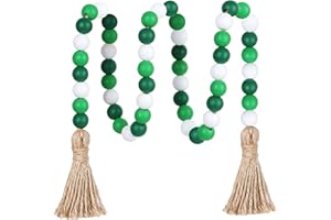 MEPLAIT St. Patrick's Day Wood Beads Garland, St Patrick's Day Tiered Tray Decorations Farmhouse Bead Garland with Tassels for St Patrick's Day Decoration（Green）