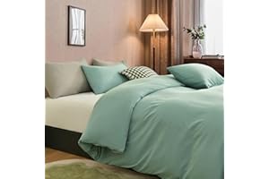 Freiuoke Sage Green Duvet Cover 100% Cotton Duvet Cover Queen Size,Luxury Soft Bedding with Zipper Closure.Solid Color Pattern Duvet Cover 1 Piece（90x90 Inch）