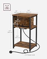 VASAGLE Slim Side Table with Charging Station Rustic Brown Black 30x34x58 cm view 3