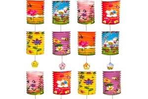Aiminjey 12PCS Chinese Japanese Flower Paper Lanterns Hanging Paper Lantern Decoration, 6.3inch Hanging Lanterns for Asia Birthday Hibachi Wedding Baby Shower Party Lunar New Year Decor